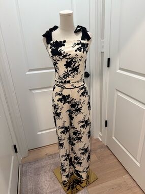 Black & Cream Floral Tie-Shoulder Jumpsuit
